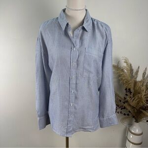 Lola River Blue White Striped Button Down Shirt Women XL Lyocell Quiet Luxury